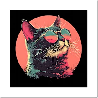 Vibrant Cat with Sunglasses Posters and Art